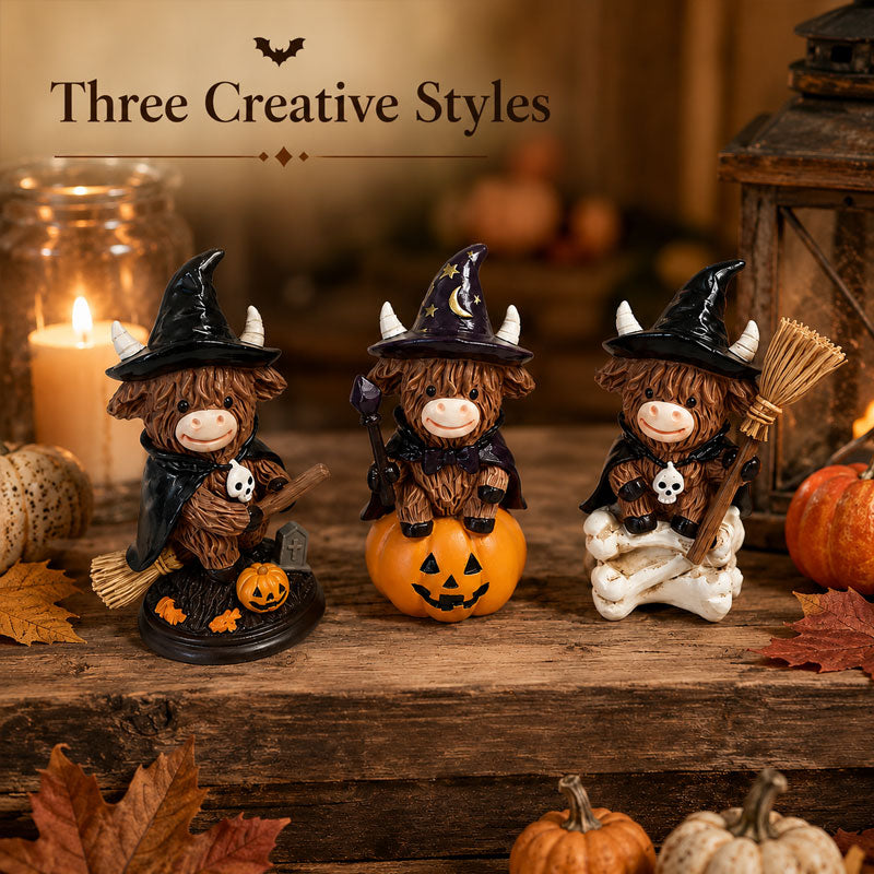 Vintage Highland Cow Halloween Decor Ornament – Rustic Highland Cow Autumn Garden Statue