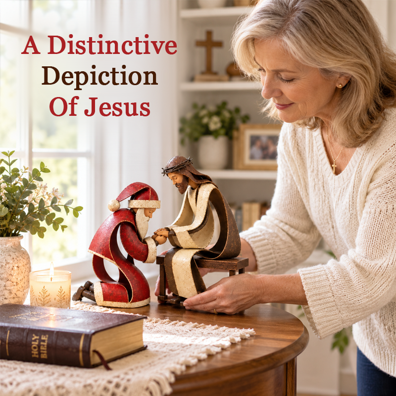 Kneeling Santa Before Jesus – Christian Christmas Decoration