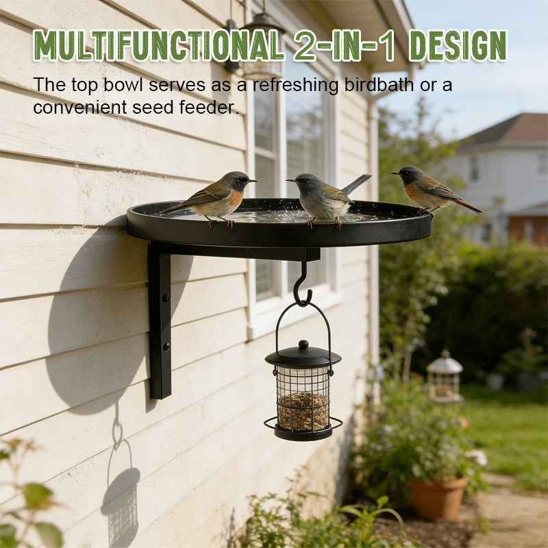 2-in-1 Wall Mounted Bird Bath & Feeder Hook | Weatherproof Garden Wildlife Accessory
