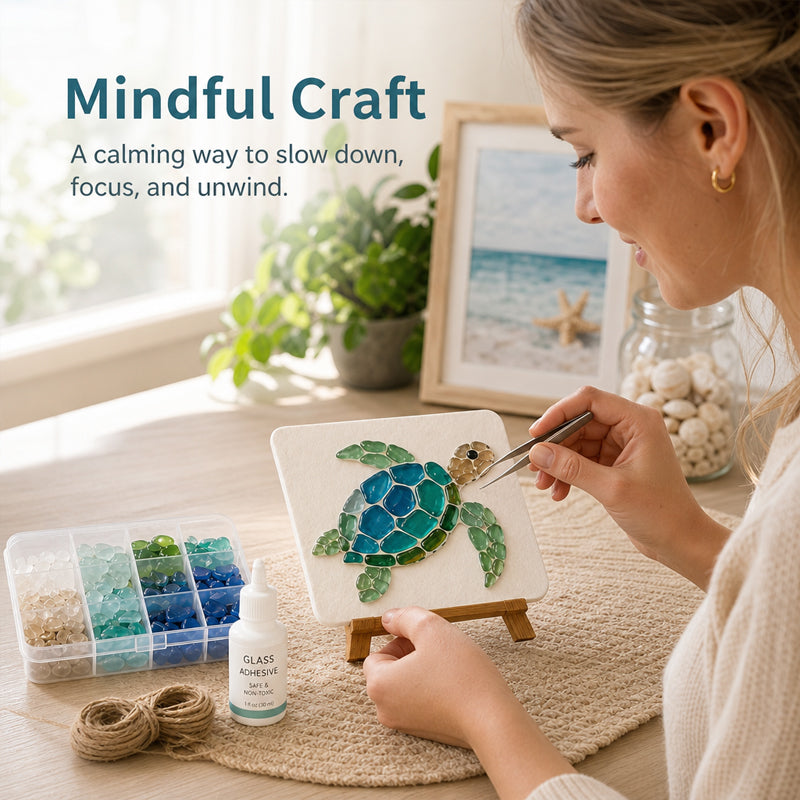 Coastal Sea Glass Mosaic Art DIY Kit – Handmade Seaside Themed Wall Decor Craft Set