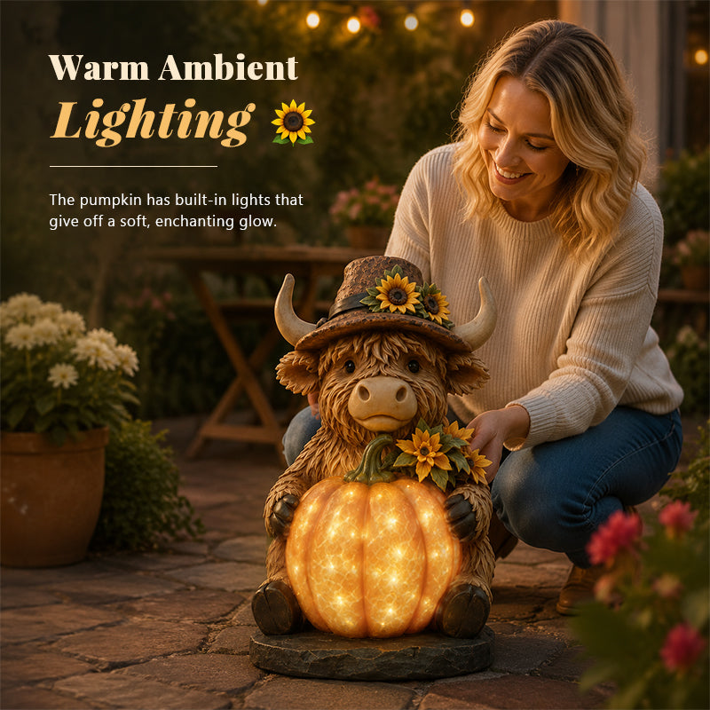 Highland Cow Pumpkin Solar Garden Light