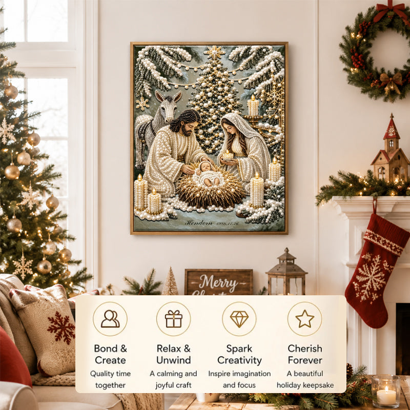 Christmas Nativity Scene Crystal Art Hanging Kit – Traditional Birth Of Jesus DIY Craft, Religious Seasonal Wall Home Decor