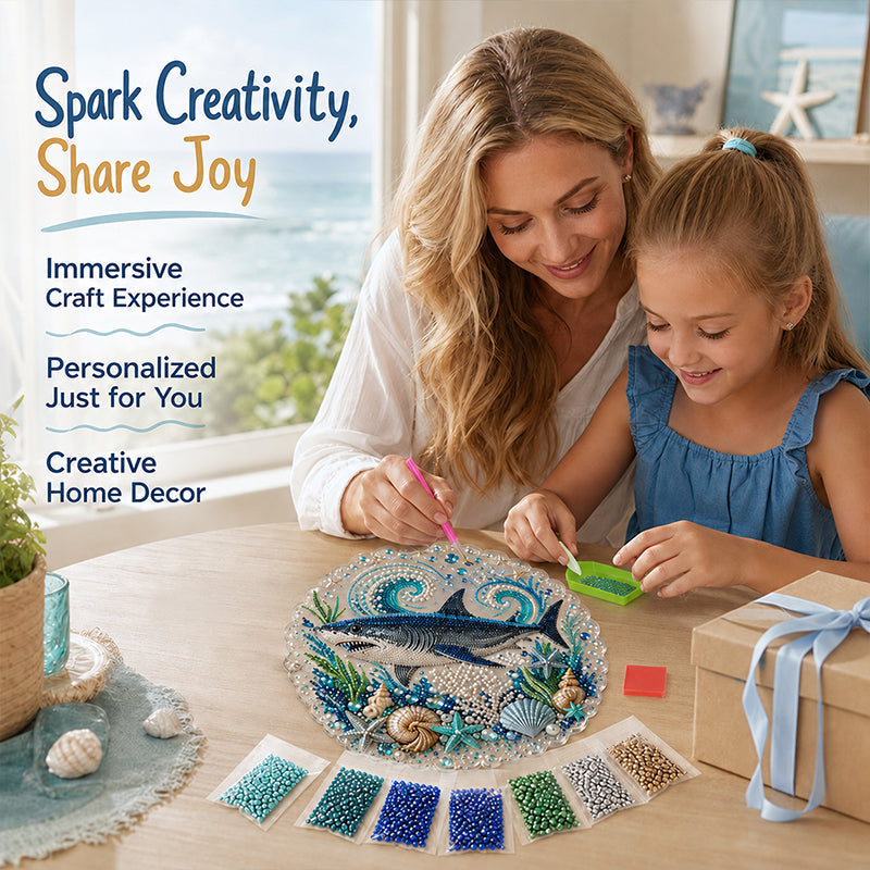 Handmade DIY Ocean Diamond Art Acrylic Hanging Plaque, Coastal Seaside Window Wall Decor For UK Homes