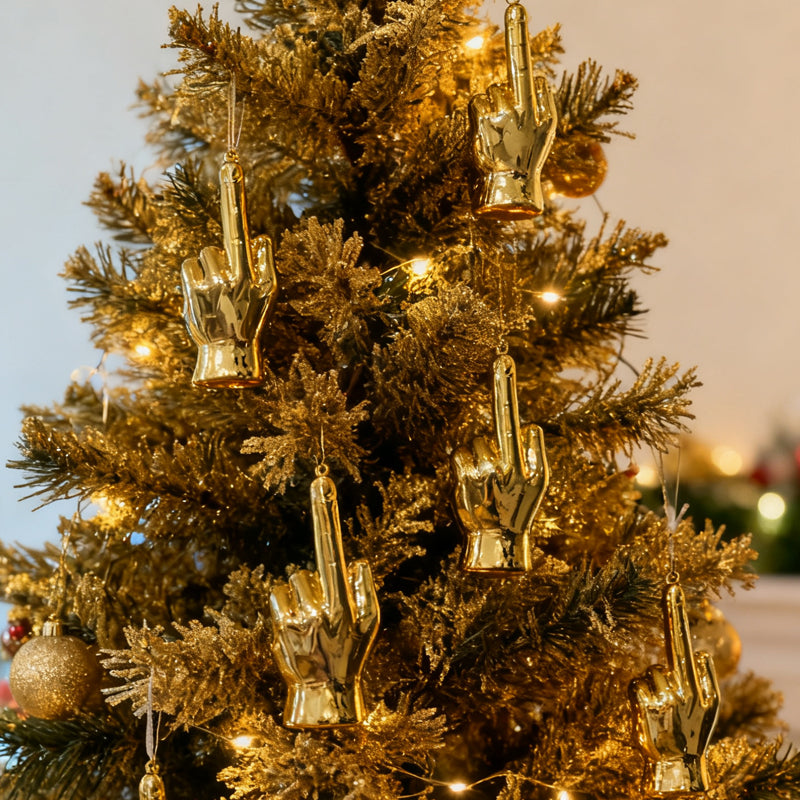 Weihnachtsdekoration mit Mittelfinger