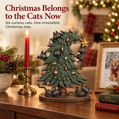 🐈🎄 Mischievous Black Cats Christmas Tree Figurine – Perfect Festive Decor for Cat Parents!