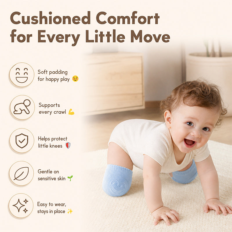 2026 Summer Baby Range | Soft Terry Cotton Crawling Knee & Elbow Guards, Cute Smile Prints