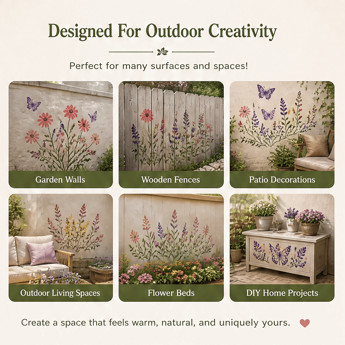 Garden Wall Stencil – Reusable DIY Template for Walls, Fences & Patios