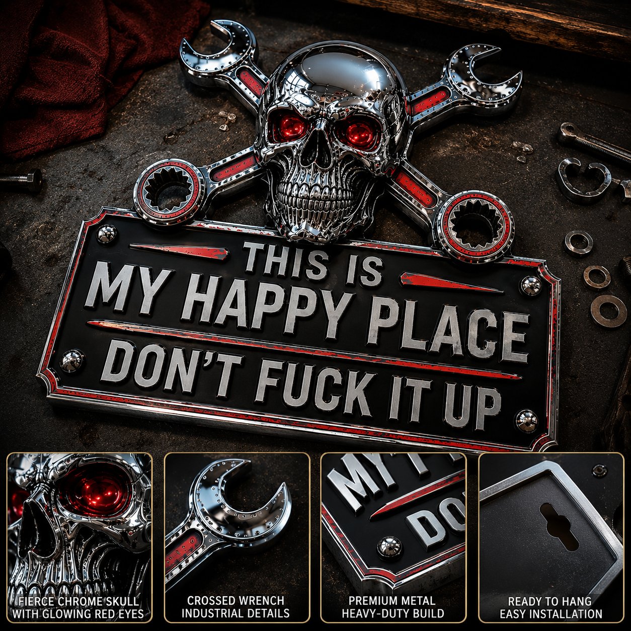 🔥Father's Day Special💀 "My Happy Place" Garage Wall Sign