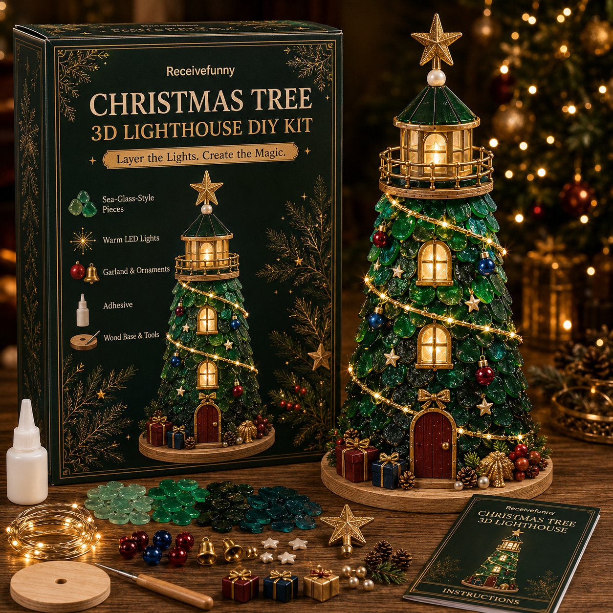 🎄 Christmas Sea‑Glass Lighthouse DIY Kits | Beginner‑Friendly Lighted Craft Sets