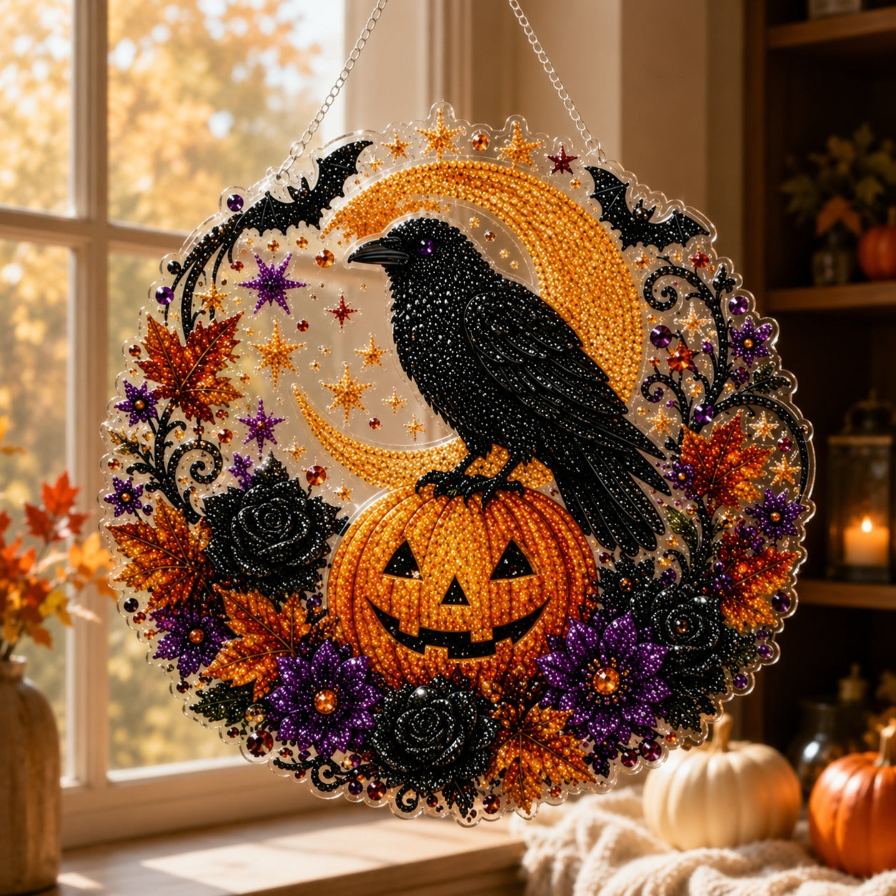 🎃 Limited Offer | Lucky Black Cat Moon Crystal Art Hanging Ornament Kit – Wholesome Family-Friendly Autumn Halloween DIY Craft Set