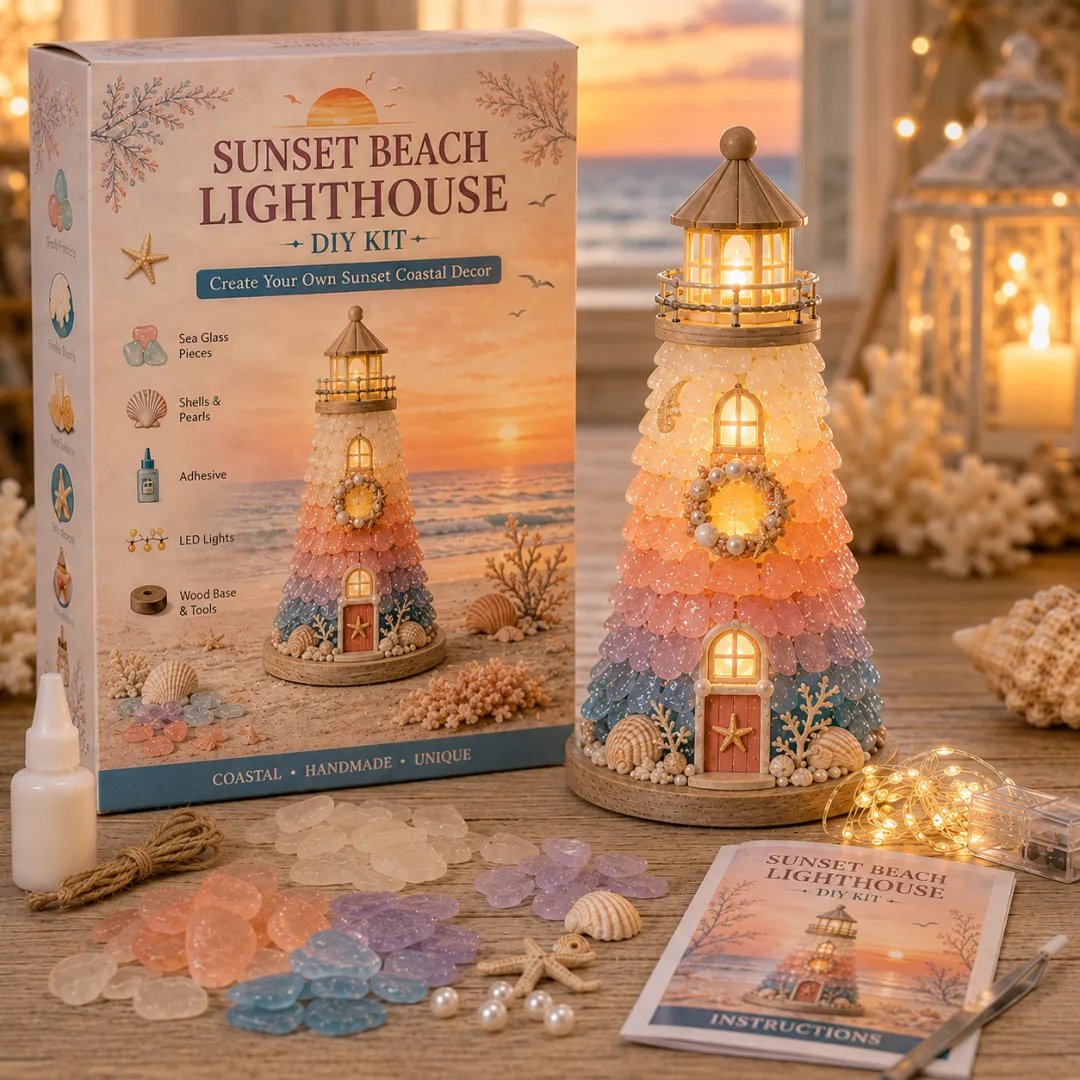 💥 LAST DAY 50% OFF - 💙 DIY Sea Glass Lighthouse Kit – Light-Up Coastal Craft & Handmade Home Decor
