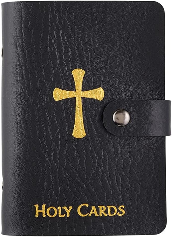 ✝️ Katholischer Heiligenkartenhalter aus echtem Leder – Taschen-Gebetskartenorganizer mit Druckknopfverschluss