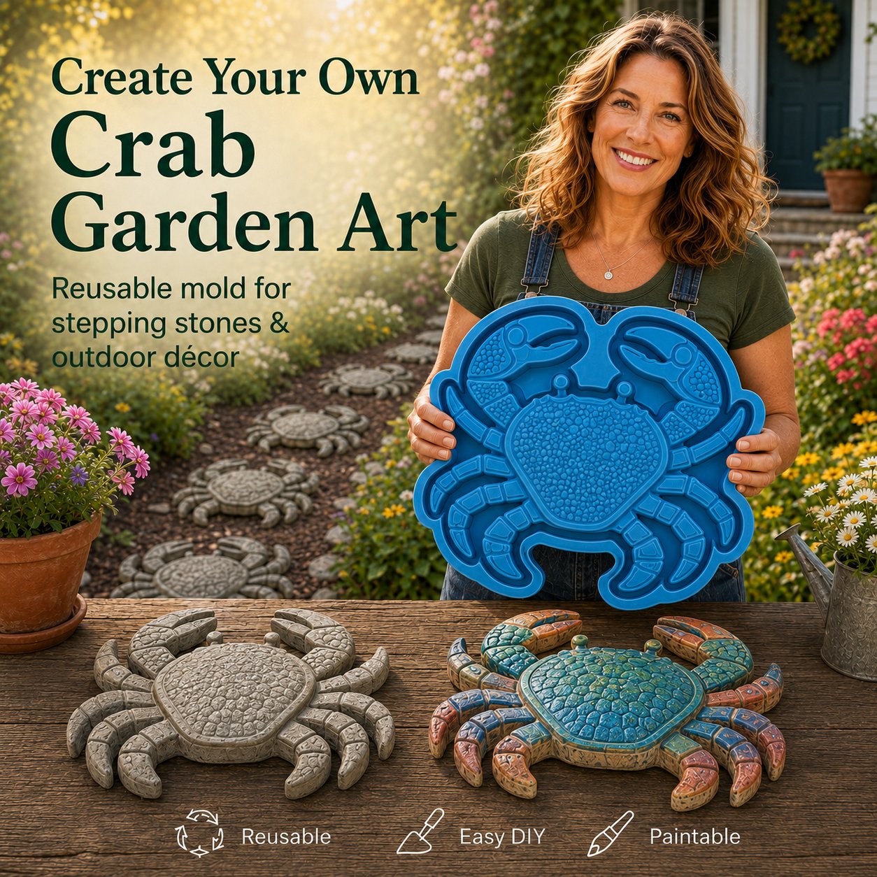 🌊 Reusable Ocean Themed Garden Art Mould | DIY Garden Ornament Mould