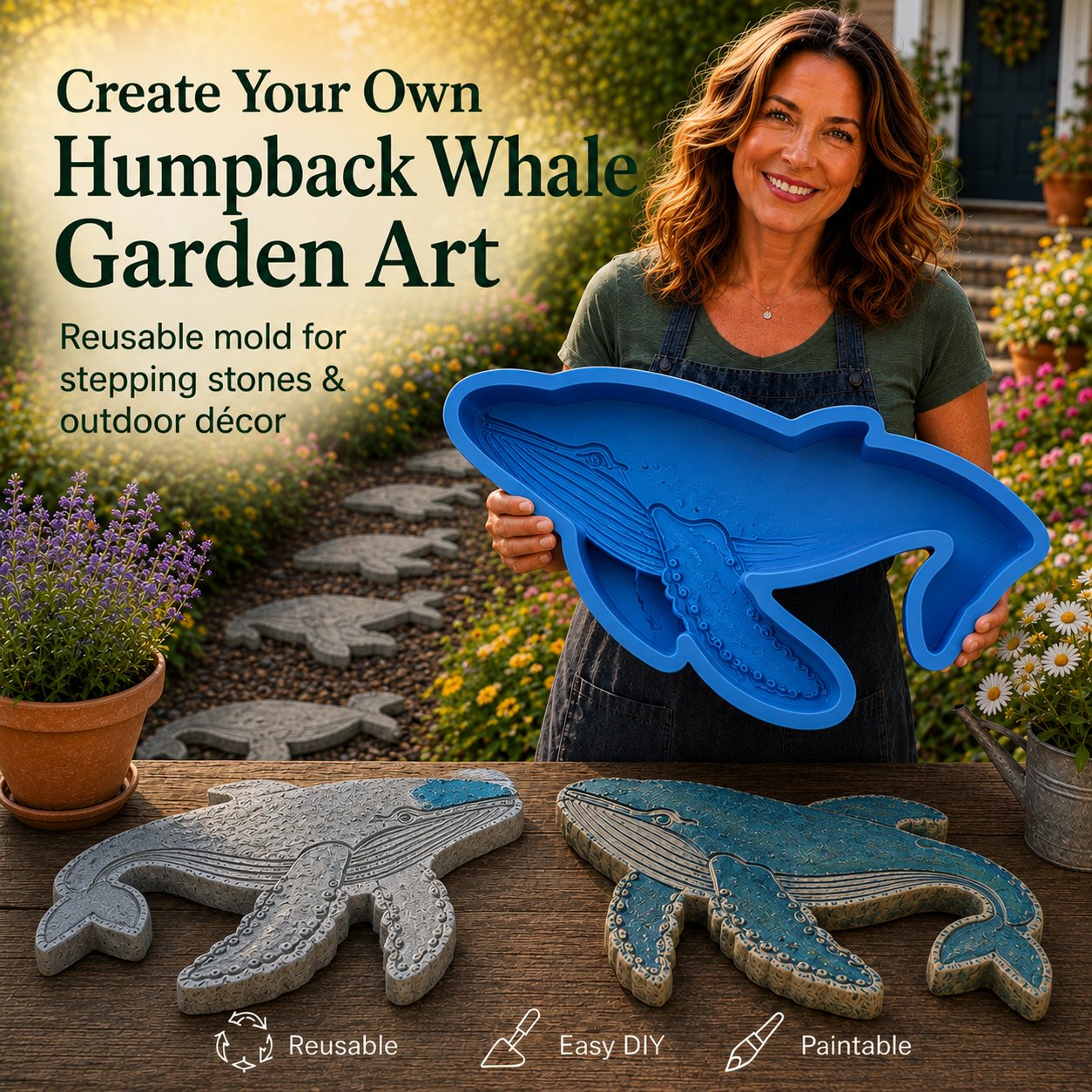 🌊 Reusable Ocean Themed Garden Art Mould | DIY Garden Ornament Mould