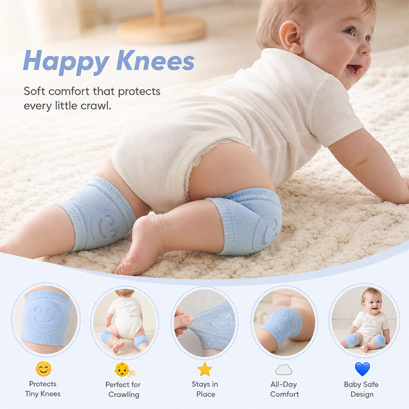 2026 Summer Baby Range | Soft Terry Cotton Crawling Knee & Elbow Guards, Cute Smile Prints