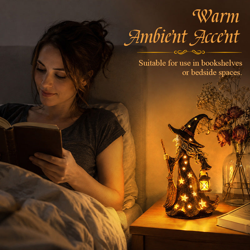 Starlight Witch Night Light Figurine | Halloween Witch Ornament with Warm LED Lights