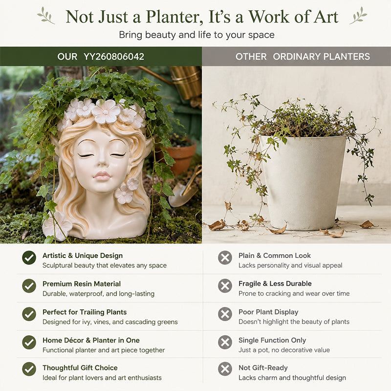 🌸Goddess Head Plant Pot | Decorative Indoor Outdoor Flower Planter for British Gardens