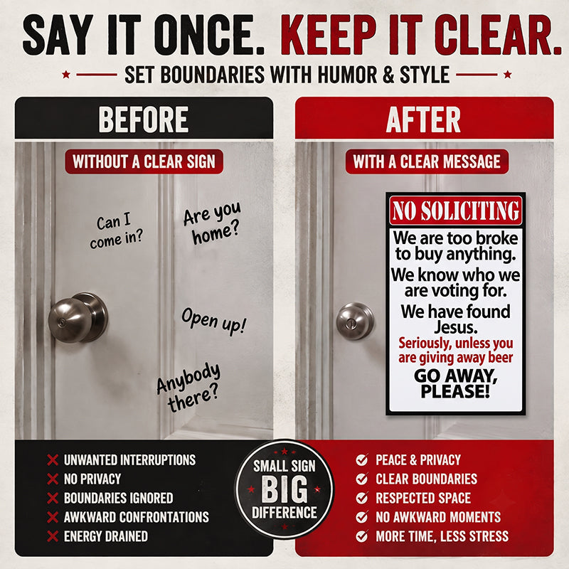 Funny No Soliciting Door Sign | Humorous Household Warning Plaque