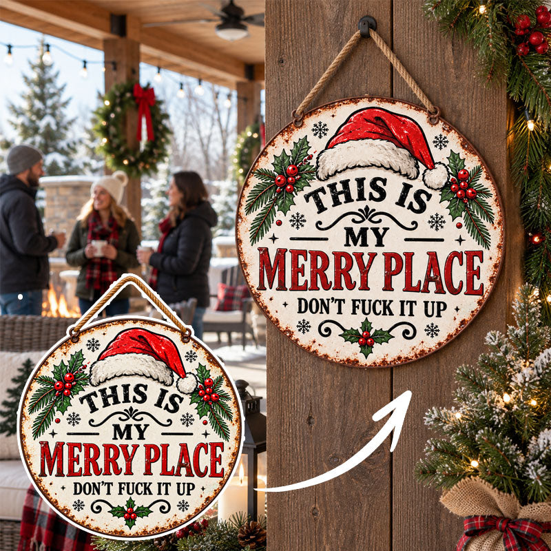 Vintage "This Is My Merry Place" Christmas Hanging Sig