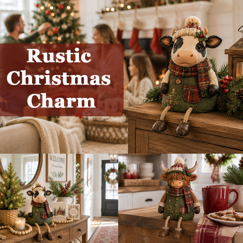 Rustic Farm Animal Christmas Dangly‑Leg Figurine | Festive Shelf & Mantel Ornament
