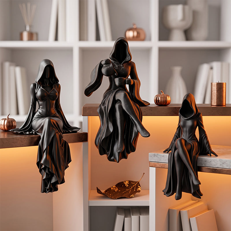 Lady Grim Reaper Sculpture – Gothic Hooded Figurine