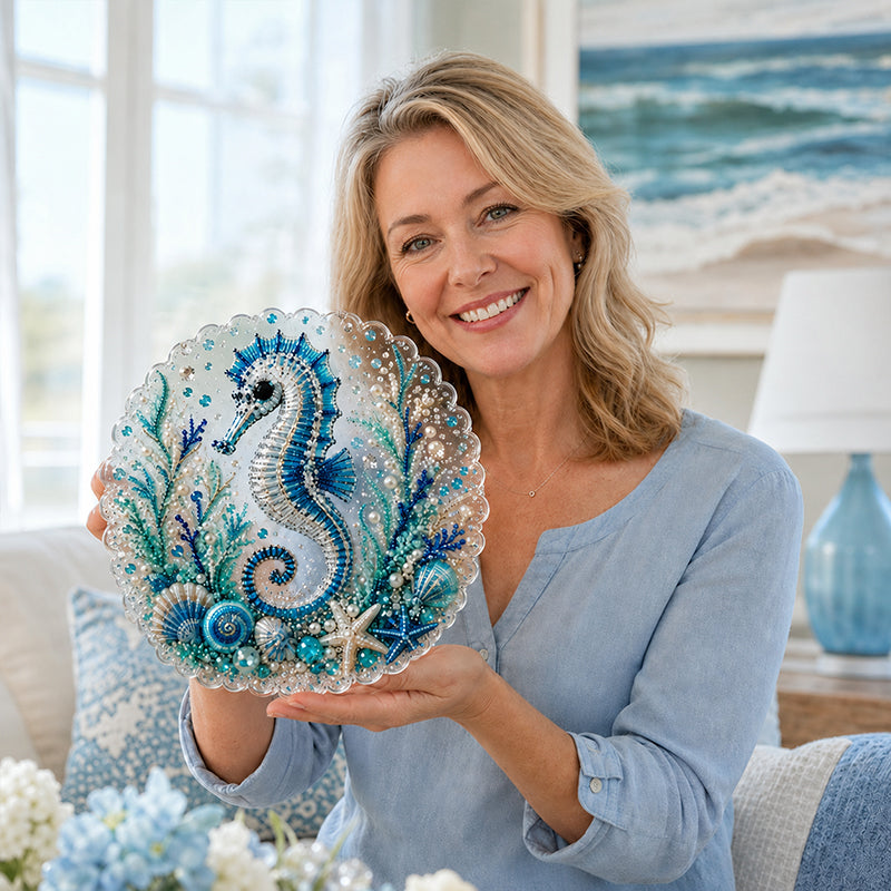 Handmade DIY Ocean Diamond Art Acrylic Hanging Plaque, Coastal Seaside Window Wall Decor For UK Homes
