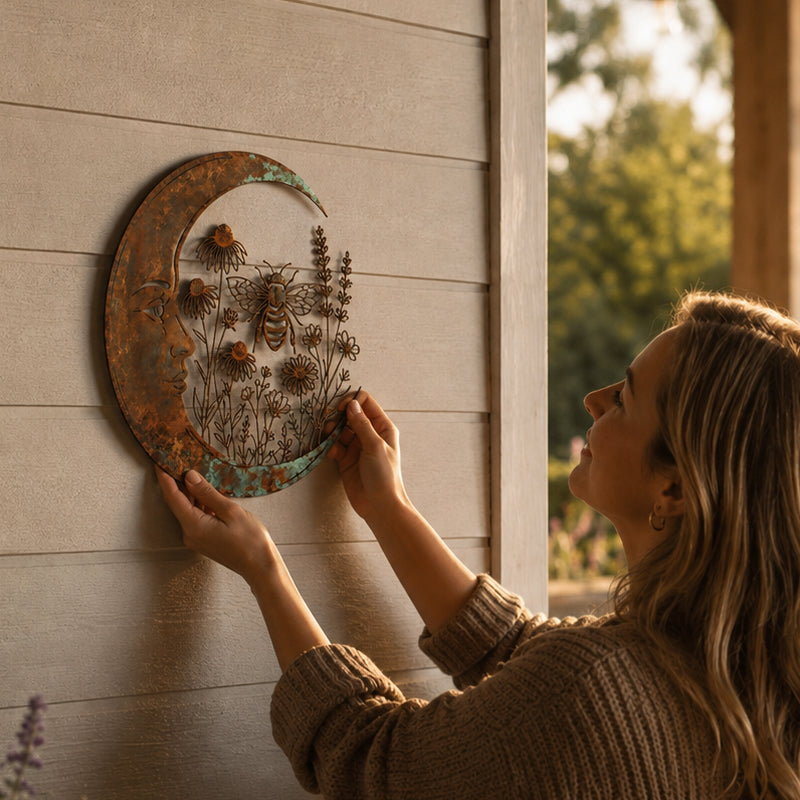 🐝 Crescent Moon Wall Ornament | Bee & Dragonfly Wildlife Wall Decoration