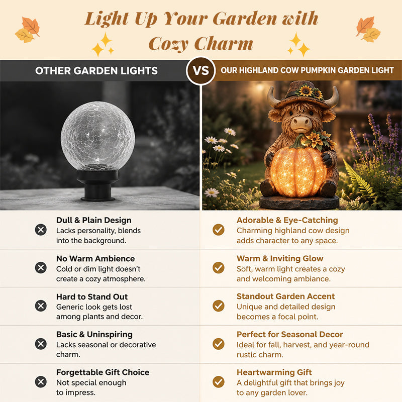 Highland Cow Pumpkin Solar Garden Light