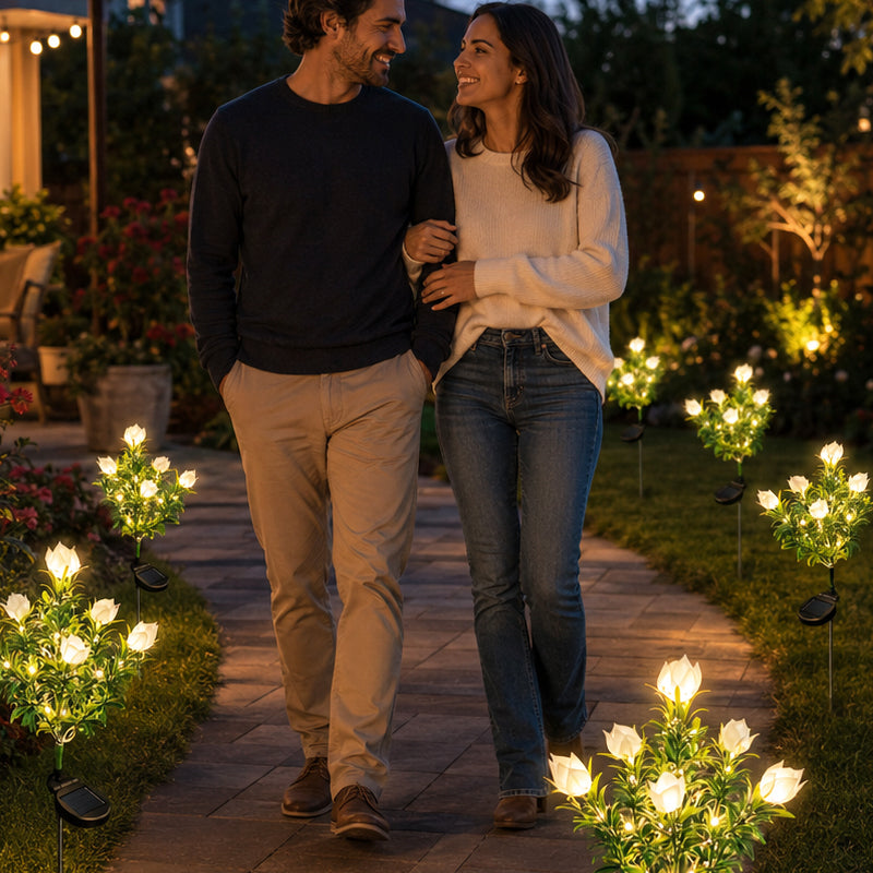 Solar Gardenia Flower Lights 🌸 LED Simulation Flower Lamps for Courtyard & Garden Decoration, Outdoor Waterproof Ambient Lighting