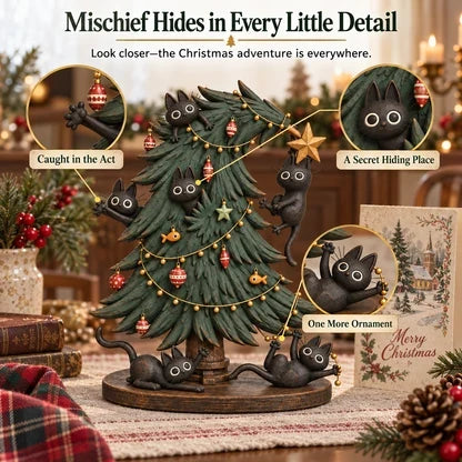🐈🎄 Mischievous Black Cats Christmas Tree Figurine – Perfect Festive Decor for Cat Parents!
