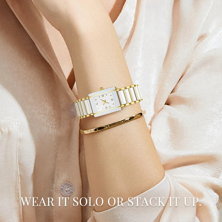 ⌚ Elegant Ceramic Band Watch — 3ATM Water Resistant, Quartz, Gift Box Included