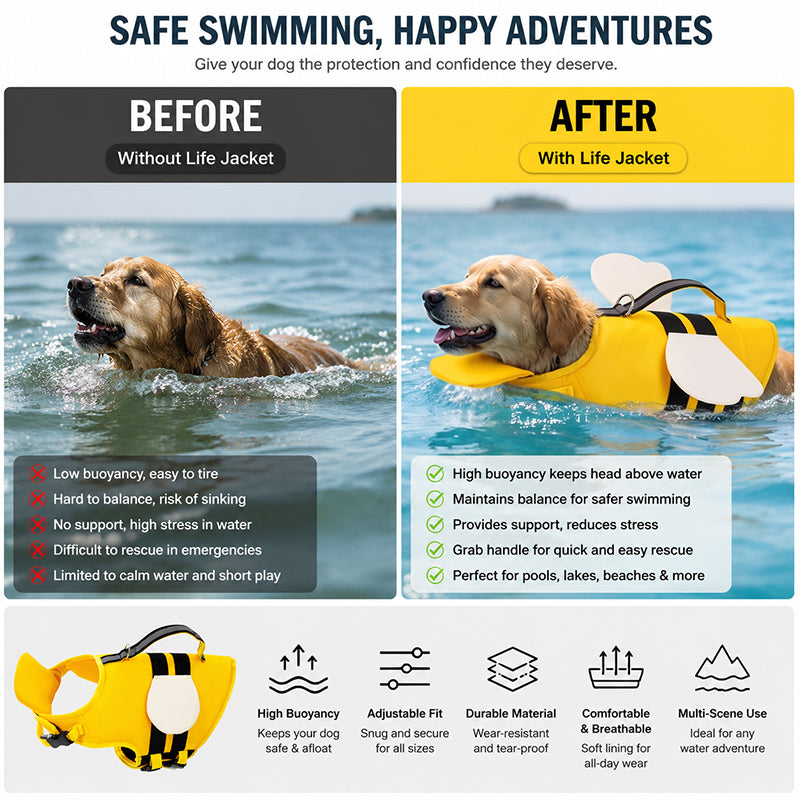 🐶 Cute Dog Life Jacket | Pet Swimming Safety Flotation Vest