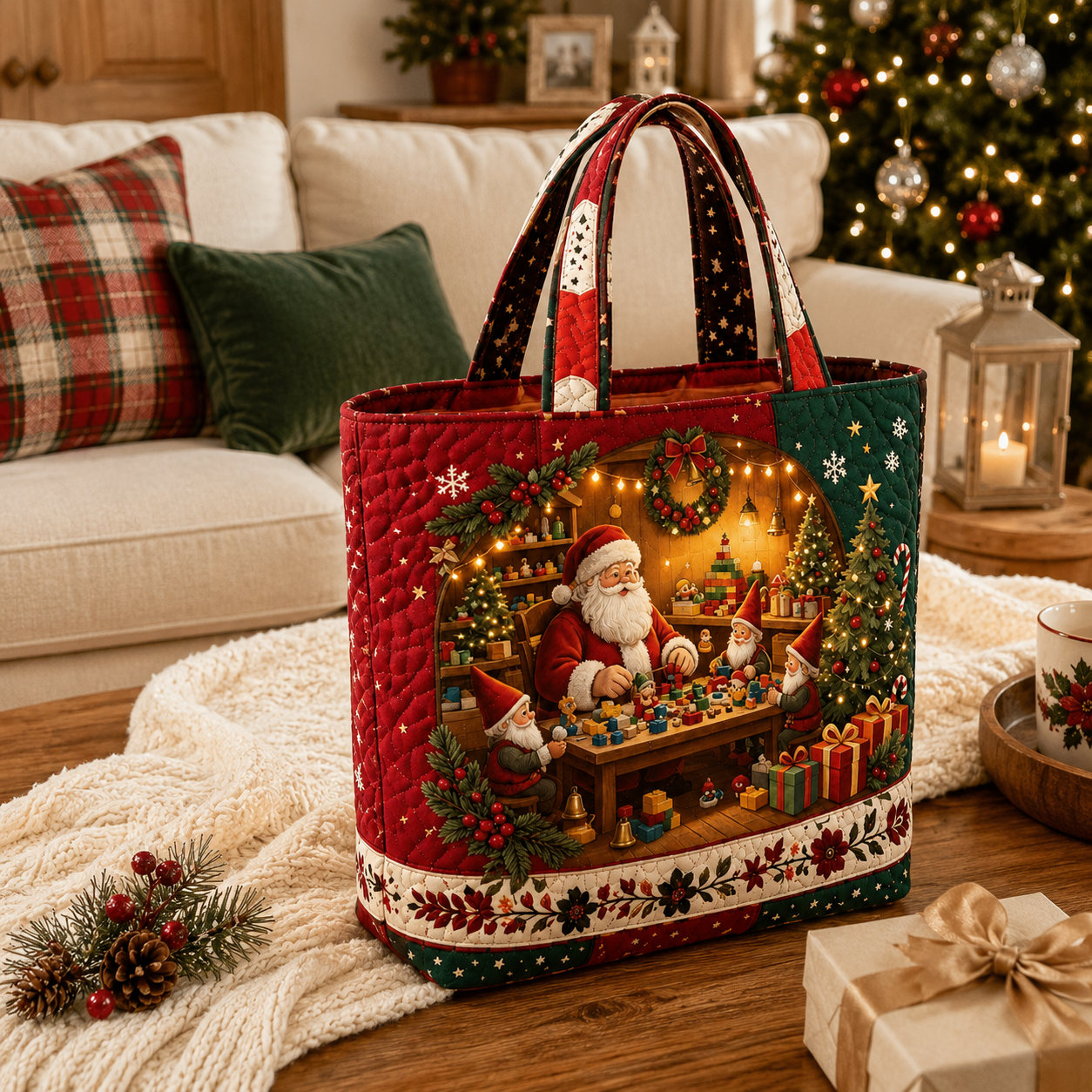 Vintage Santa Christmas Print Tote Bag | Festive Re‑usable Shopper