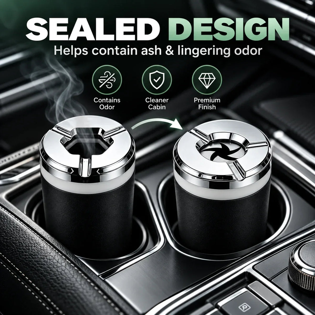 🚗 Premium Car Ashtray – Rotating Sealed Lid & Heat-Resistant Ceramic Inner Liner