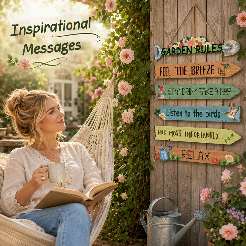 Garden Rules Wooden Hanging Sign – Cosy Cottage Garden Wall Décor 🌿🏡