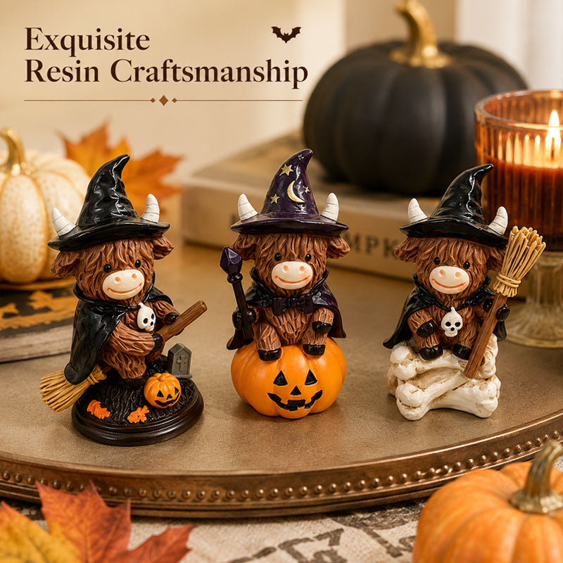 Vintage Highland Cow Halloween Decor Ornament – Rustic Highland Cow Autumn Garden Statue