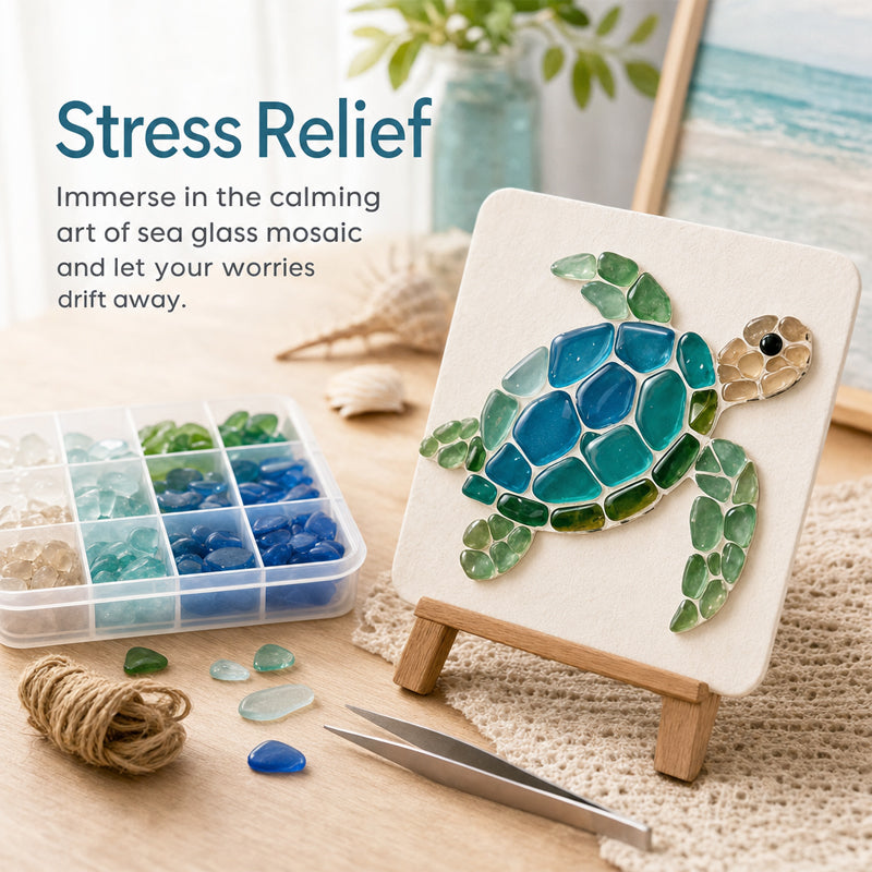 Coastal Sea Glass Mosaic Art DIY Kit – Handmade Seaside Themed Wall Decor Craft Set