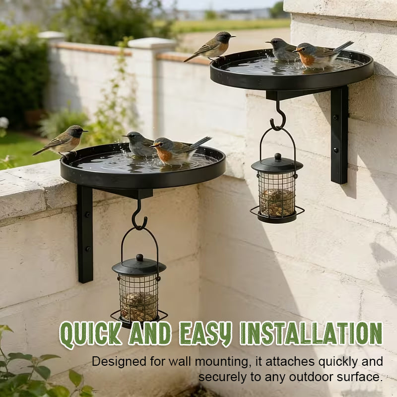 2-in-1 Wall Mounted Bird Bath & Feeder Hook | Weatherproof Garden Wildlife Accessory
