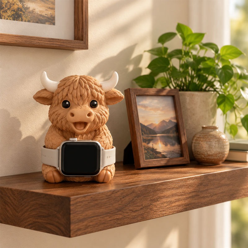 Highland Cow Smartwatch Charging Stand – Cute Desk & Bedside Holder