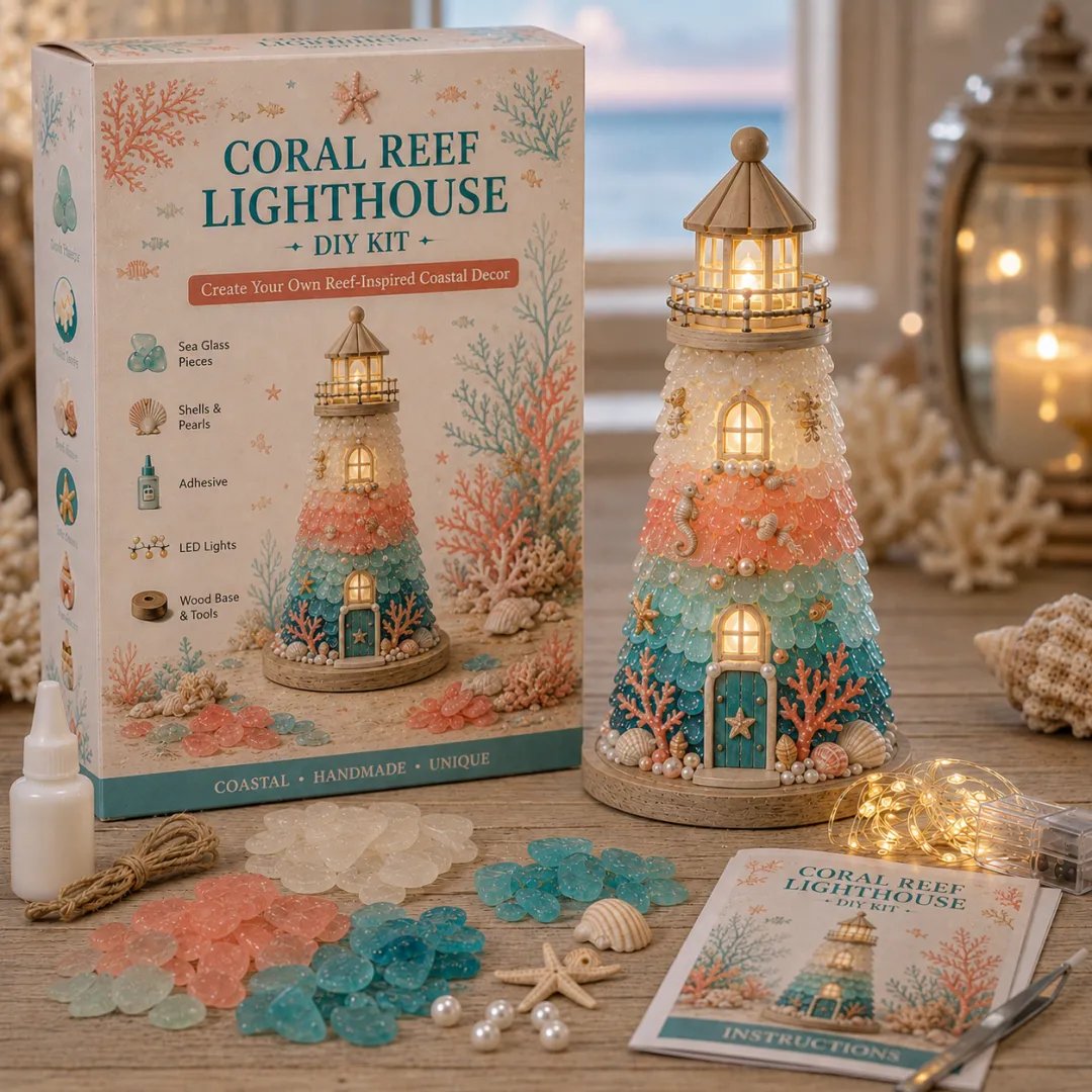 💥 LAST DAY 50% OFF - 💙 DIY Sea Glass Lighthouse Kit – Light-Up Coastal Craft & Handmade Home Decor