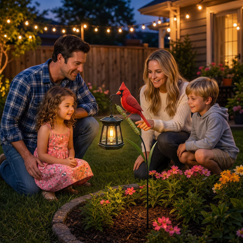 Solar Cardinal Bird Garden Stake Lantern – Memorial Outdoor Lawn Ornament