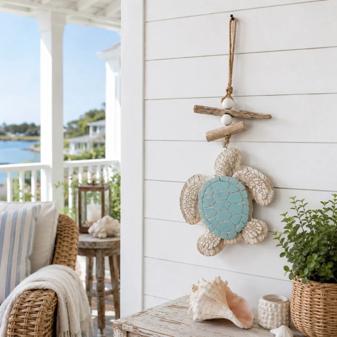 Lit Coastal Sea Turtle Hanging Wall Art | LED Lighted Turtle Wall Ornament