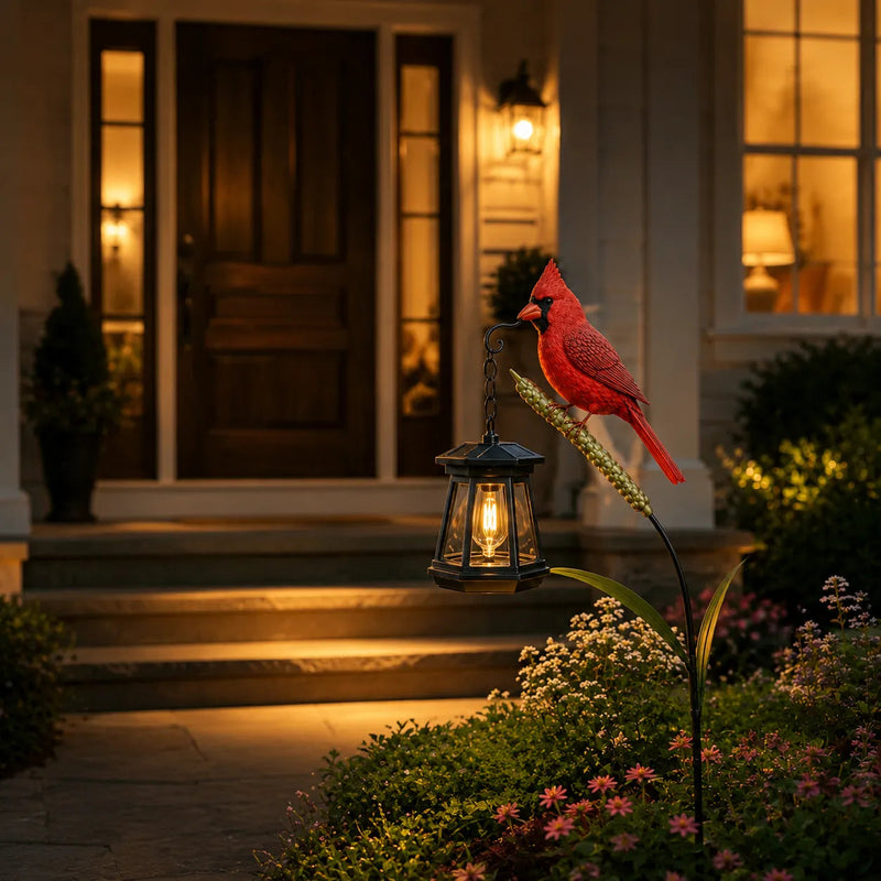 Solar Cardinal Bird Garden Stake Lantern – Memorial Outdoor Lawn Ornament