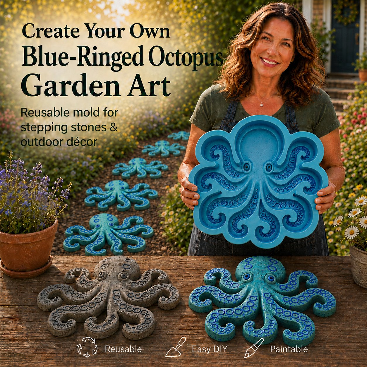 🌊 Reusable Ocean Themed Garden Art Mould | DIY Garden Ornament Mould