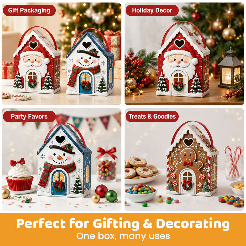 Christmas Cottage Handle Gift Box – 3D Festive Candy & Cookie Gift Packaging Box