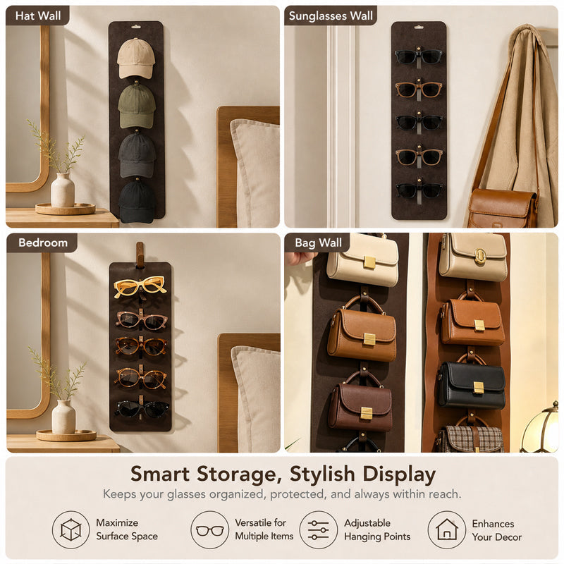 👓Wall‑Mounted Faux‑Leather Glasses Storage Hanger | Sunglasses Wall Organiser