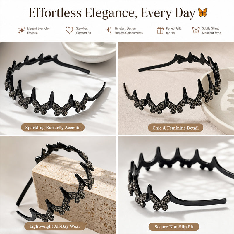 Sparkly Butterfly Wavy High Crown Volumising Headband – For Styling & Face Washing