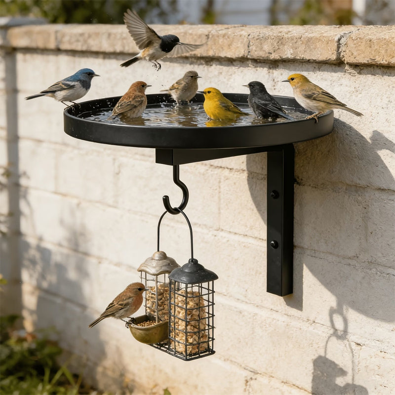 2-in-1 Wall Mounted Bird Bath & Feeder Hook | Weatherproof Garden Wildlife Accessory