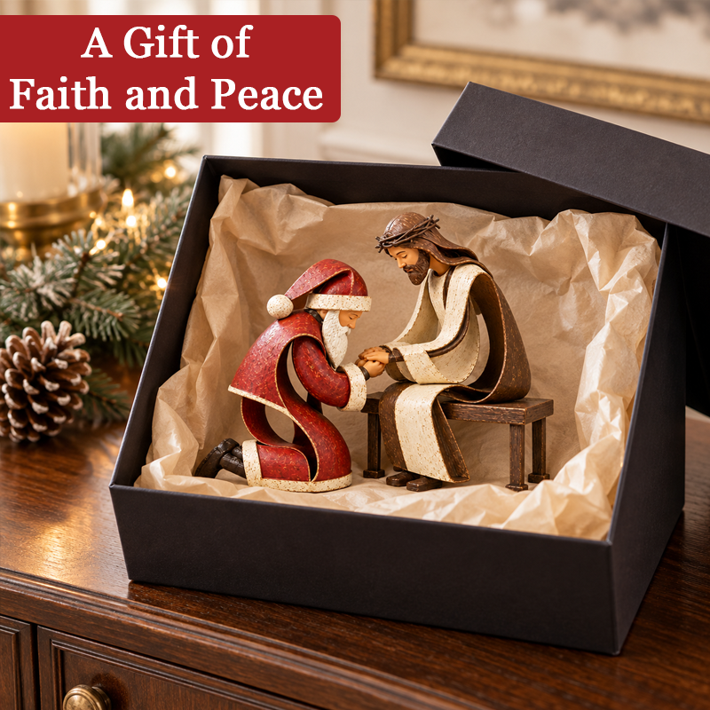 Kneeling Santa Before Jesus – Christian Christmas Decoration