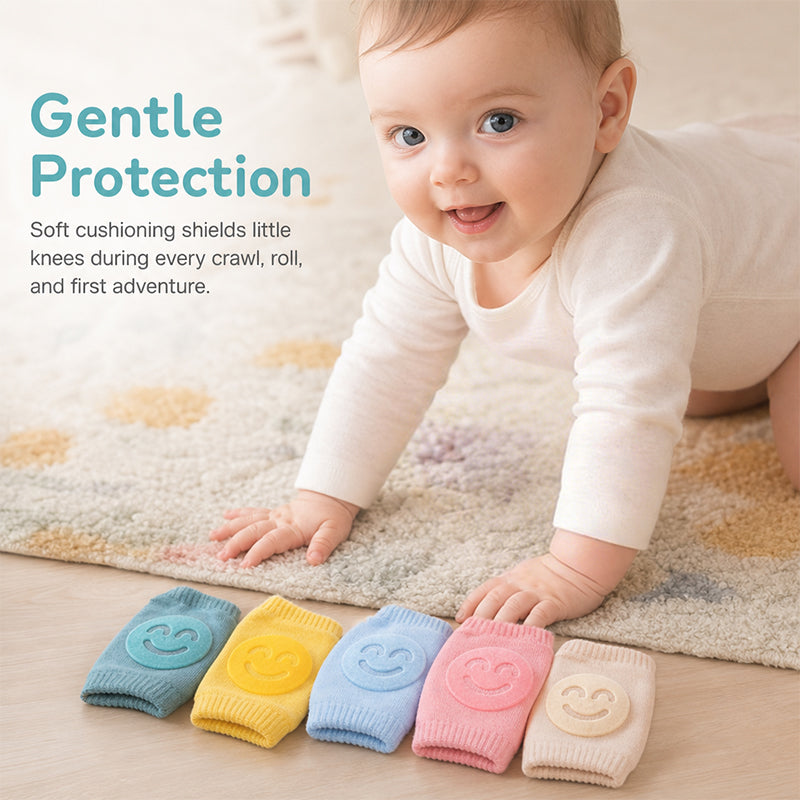 2026 Summer Baby Range | Soft Terry Cotton Crawling Knee & Elbow Guards, Cute Smile Prints